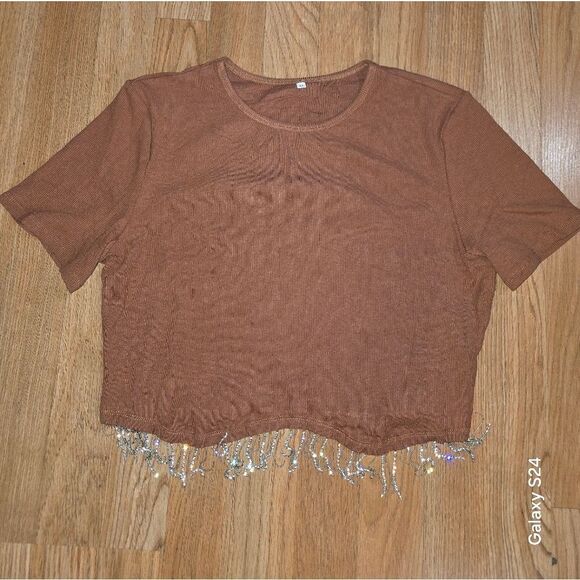 Brown Beaded Women's Top XL Nwot - Picture 6 of 10